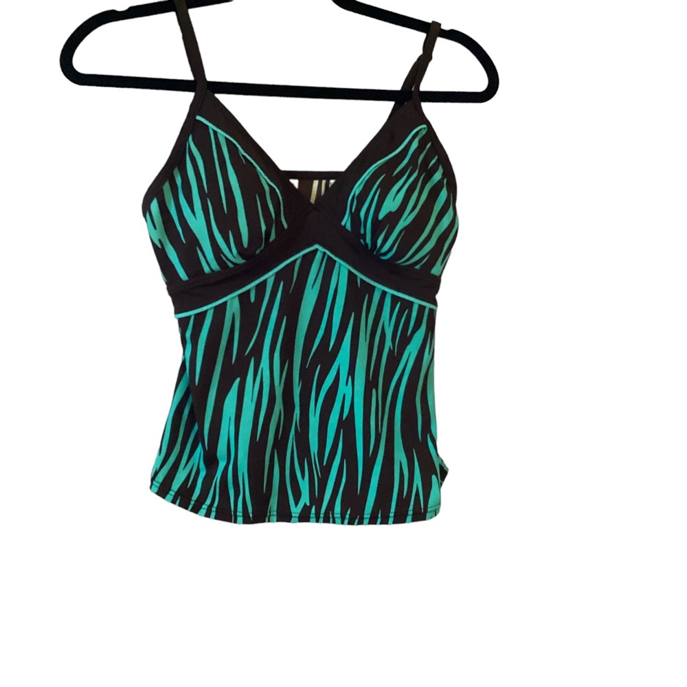 Caribbean Joe Teal and Brown  Zebra-Print One Piece Tankini